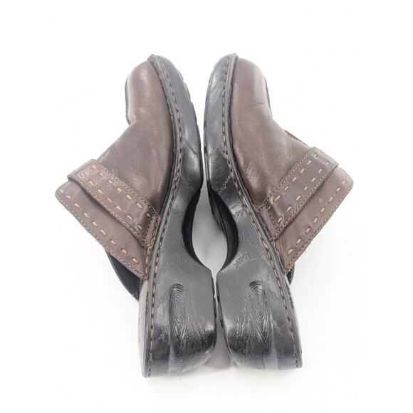 Born BOC Brown Leather Heeled Wedge Slip On Buckle Accent Mule Clog Shoes Size 9 - Picture 5 of 11